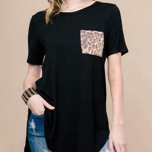 NWOT Black tunic with leopard pocket